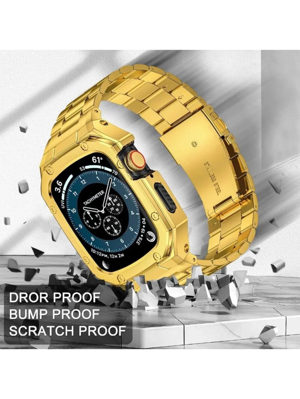 Rugged Stainless Steel Watch Band & Case for Apple Watch 45mm - Luxury Metal